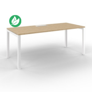 Bureau droit Burocolor avec trappe d'accès - L.180 x P.80 cm - Plateau Chêne Nebraska - Pieds Blanc Bureau droit Burocolor avec trappe d'accès - L.180 x P.80 cm - Plateau Chêne Nebraska - Pieds Blanc