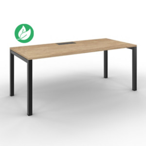 Bureau droit Burocolor avec trappe d'accès - L.180 x P.80 cm - Plateau Chêne Nebraska - Pieds Noir Bureau droit Burocolor avec trappe d'accès - L.180 x P.80 cm - Plateau Chêne Nebraska - Pieds Noir