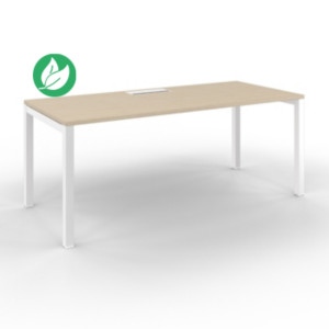 Bureau droit Burocolor avec trappe d'accès - L.180 x P.80 cm - Plateau Chêne - Pieds Blanc Bureau droit Burocolor avec trappe d'accès - L.180 x P.80 cm - Plateau Chêne - Pieds Blanc
