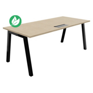 Bureau droit Burocolor A avec trappe d'accès - L.180 x P.80 cm - Plateau Chêne - Pieds Noir Bureau droit Burocolor A avec trappe d'accès - L.180 x P.80 cm - Plateau Chêne - Pieds Noir