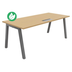 Bureau droit Burocolor A avec trappe d'accès - L.180 x P.80 cm - Plateau Hêtre - Pieds Aluminium Bureau droit Burocolor A avec trappe d'accès - L.180 x P.80 cm - Plateau Hêtre - Pieds Aluminium
