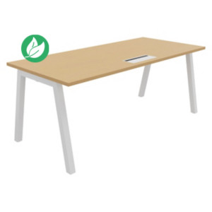 Bureau droit Burocolor A avec trappe d'accès - L.180 x P.80 cm - Plateau Hêtre - Pieds Blanc Bureau droit Burocolor A avec trappe d'accès - L.180 x P.80 cm - Plateau Hêtre - Pieds Blanc
