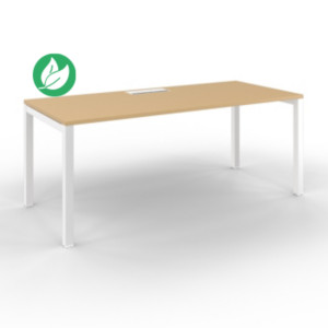 Bureau droit Burocolor avec trappe d'accès - L.180 x P.80 cm - Plateau Hêtre - Pieds Blanc Bureau droit Burocolor avec trappe d'accès - L.180 x P.80 cm - Plateau Hêtre - Pieds Blanc