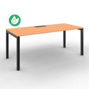 Bureau droit Burocolor avec trappe d'accès - L.180 x P.80 cm - Plateau Hêtre - Pieds Noir Bureau droit Burocolor avec trappe d'accès - L.180 x P.80 cm - Plateau Hêtre - Pieds Noir