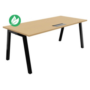 Bureau droit Burocolor A avec trappe d'accès - L.180 x P.80 cm - Plateau Hêtre - Pieds Noir Bureau droit Burocolor A avec trappe d'accès - L.180 x P.80 cm - Plateau Hêtre - Pieds Noir