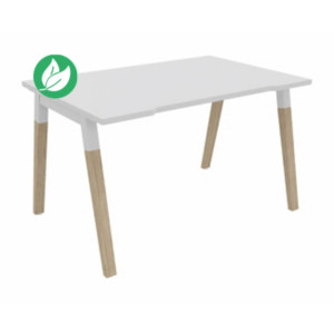 Bureau droit échancré Burocolor A - L.120 x P.80 cm - Plateau Blanc - Pieds Bois/Blanc Bureau droit échancré Burocolor A - L.120 x P.80 cm - Plateau Blanc - Pieds Bois/Blanc