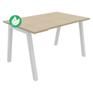 Bureau droit échancré Burocolor A - L.120 x P.80 cm - Plateau Chêne - Pieds Blanc Bureau droit échancré Burocolor A - L.120 x P.80 cm - Plateau Chêne - Pieds Blanc