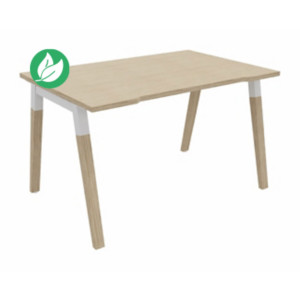Bureau droit échancré Burocolor A - L.120 x P.80 cm - Plateau Chêne - Pieds Bois/Blanc Bureau droit échancré Burocolor A - L.120 x P.80 cm - Plateau Chêne - Pieds Bois/Blanc