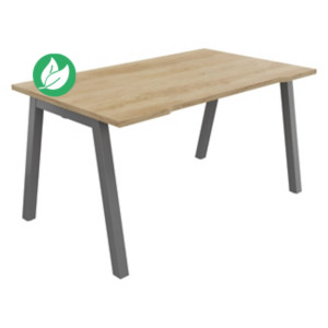 Bureau droit échancré Burocolor A - L.140 x P.80 cm - Plateau Chêne Nebraska - Pieds Aluminium Bureau droit échancré Burocolor A - L.140 x P.80 cm - Plateau Chêne Nebraska - Pieds Aluminium
