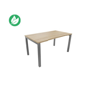 Bureau droit échancré Burocolor - L.140 x P.80 cm - Plateau Chêne Nebraska - Pieds Aluminium Bureau droit échancré Burocolor - L.140 x P.80 cm - Plateau Chêne Nebraska - Pieds Aluminium