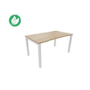 Bureau droit échancré Burocolor - L.140 x P.80 cm - Plateau Chêne Nebraska - Pieds Blanc Bureau droit échancré Burocolor - L.140 x P.80 cm - Plateau Chêne Nebraska - Pieds Blanc