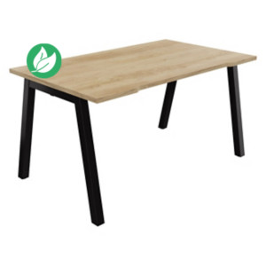 Bureau droit échancré Burocolor A - L.140 x P.80 cm - Plateau Chêne Nebraska - Pieds Noir Bureau droit échancré Burocolor A - L.140 x P.80 cm - Plateau Chêne Nebraska - Pieds Noir