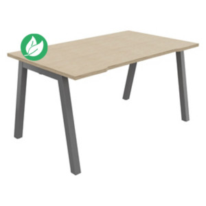 Bureau droit échancré Burocolor A - L.140 x P.80 cm - Plateau Chêne - Pieds Aluminium Bureau droit échancré Burocolor A - L.140 x P.80 cm - Plateau Chêne - Pieds Aluminium