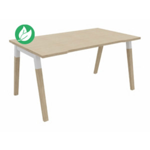 Bureau droit échancré Burocolor A - L.140 x P.80 cm - Plateau Chêne - Pieds Bois/Blanc Bureau droit échancré Burocolor A - L.140 x P.80 cm - Plateau Chêne - Pieds Bois/Blanc