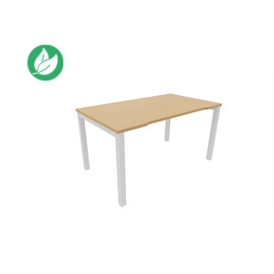 Bureau droit échancré Burocolor - L.140 x P.80 cm - Plateau Hêtre - Pieds Blanc Bureau droit échancré Burocolor - L.140 x P.80 cm - Plateau Hêtre - Pieds Blanc