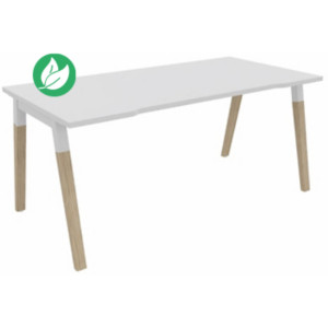 Bureau droit échancré Burocolor A - L.160 x P.80 cm - Plateau Blanc - Pieds Bois/Blanc Bureau droit échancré Burocolor A - L.160 x P.80 cm - Plateau Blanc - Pieds Bois/Blanc