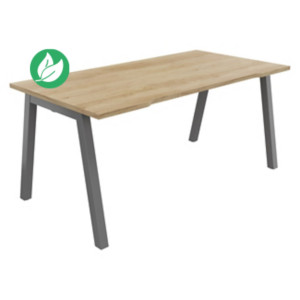 Bureau droit échancré Burocolor A - L.160 x P.80 cm - Plateau Chêne Nebraska - Pieds Aluminium Bureau droit échancré Burocolor A - L.160 x P.80 cm - Plateau Chêne Nebraska - Pieds Aluminium