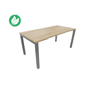 Bureau droit échancré Burocolor - L.160 x P.80 cm - Plateau Chêne Nebraska - Pieds Aluminium Bureau droit échancré Burocolor - L.160 x P.80 cm - Plateau Chêne Nebraska - Pieds Aluminium