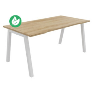 Bureau droit échancré Burocolor A - L.160 x P.80 cm - Plateau Chêne Nebraska - Pieds Blanc Bureau droit échancré Burocolor A - L.160 x P.80 cm - Plateau Chêne Nebraska - Pieds Blanc