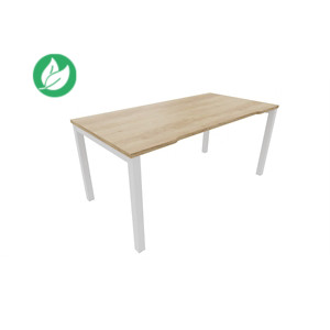 Bureau droit échancré Burocolor - L.160 x P.80 cm - Plateau Chêne Nebraska - Pieds Blanc Bureau droit échancré Burocolor - L.160 x P.80 cm - Plateau Chêne Nebraska - Pieds Blanc