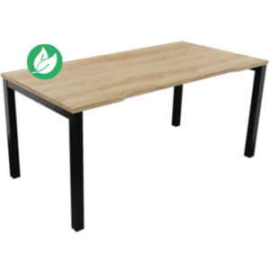 Bureau droit échancré Burocolor - L.160 x P.80 cm - Plateau Chêne Nebraska - Pieds Noir Bureau droit échancré Burocolor - L.160 x P.80 cm - Plateau Chêne Nebraska - Pieds Noir