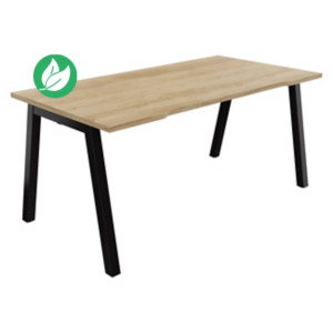 Bureau droit échancré Burocolor A - L.160 x P.80 cm - Plateau Chêne Nebraska - Pieds Noir Bureau droit échancré Burocolor A - L.160 x P.80 cm - Plateau Chêne Nebraska - Pieds Noir
