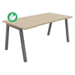 Bureau droit échancré Burocolor A - L.160 x P.80 cm - Plateau Chêne - Pieds Aluminium Bureau droit échancré Burocolor A - L.160 x P.80 cm - Plateau Chêne - Pieds Aluminium