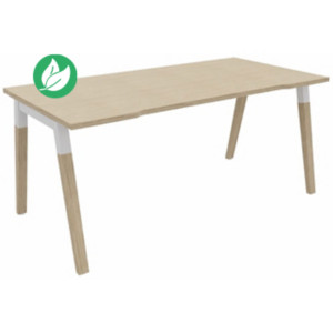 Bureau droit échancré Burocolor A - L.160 x P.80 cm - Plateau Chêne - Pieds Bois/Blanc Bureau droit échancré Burocolor A - L.160 x P.80 cm - Plateau Chêne - Pieds Bois/Blanc