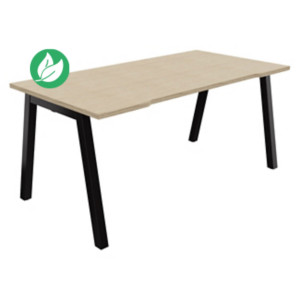 Bureau droit échancré Burocolor A - L.160 x P.80 cm - Plateau Chêne - Pieds Noir Bureau droit échancré Burocolor A - L.160 x P.80 cm - Plateau Chêne - Pieds Noir