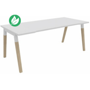 Bureau droit échancré Burocolor A - L.180 x P.80 cm - Plateau Blanc - Pieds Bois/Blanc Bureau droit échancré Burocolor A - L.180 x P.80 cm - Plateau Blanc - Pieds Bois/Blanc