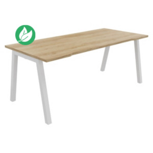 Bureau droit échancré Burocolor A - L.180 x P.80 cm - Plateau Chêne Nebraska - Pieds Blanc Bureau droit échancré Burocolor A - L.180 x P.80 cm - Plateau Chêne Nebraska - Pieds Blanc