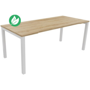 Bureau droit échancré Burocolor - L.180 x P.80 cm - Plateau Chêne Nebraska - Pieds Blanc Bureau droit échancré Burocolor - L.180 x P.80 cm - Plateau Chêne Nebraska - Pieds Blanc