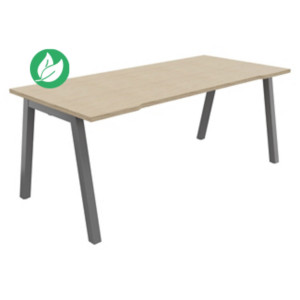 Bureau droit échancré Burocolor A - L.180 x P.80 cm - Plateau Chêne - Pieds Aluminium Bureau droit échancré Burocolor A - L.180 x P.80 cm - Plateau Chêne - Pieds Aluminium