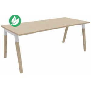 Bureau droit échancré Burocolor A - L.180 x P.80 cm - Plateau Chêne - Pieds Bois/Blanc Bureau droit échancré Burocolor A - L.180 x P.80 cm - Plateau Chêne - Pieds Bois/Blanc