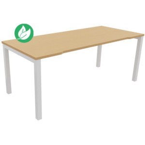 Bureau droit échancré Burocolor - L.180 x P.80 cm - Plateau Hêtre - Pieds Blanc Bureau droit échancré Burocolor - L.180 x P.80 cm - Plateau Hêtre - Pieds Blanc