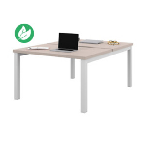 Bureau droit partagé 2 postes Burocolor échancré - Départ - L.120 x P.163 cm - Plateau Argile - Pieds Blanc Bureau droit partagé 2 postes Burocolor échancré - Départ - L.120 x P.163 cm - Plateau Argile - Pieds Blanc
