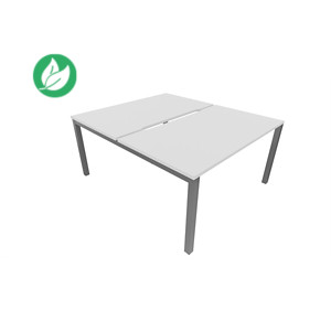 Bureau droit partagé 2 postes Burocolor échancré - Départ - L.120 x P.163 cm - Plateau Blanc - Pieds Aluminium Bureau droit partagé 2 postes Burocolor échancré - Départ - L.120 x P.163 cm - Plateau Blanc - Pieds Aluminium