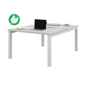 Bureau droit partagé 2 postes Burocolor échancré - Départ - L.120 x P.163 cm - Plateau Blanc - Pieds Blanc Bureau droit partagé 2 postes Burocolor échancré - Départ - L.120 x P.163 cm - Plateau Blanc - Pieds Blanc