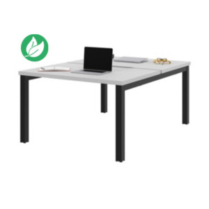Bureau droit partagé 2 postes Burocolor échancré - Départ - L.120 x P.163 cm - Plateau Blanc - Pieds Noir Bureau droit partagé 2 postes Burocolor échancré - Départ - L.120 x P.163 cm - Plateau Blanc - Pieds Noir