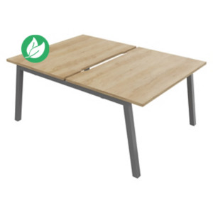Bureau droit partagé 2 postes Burocolor A échancré - Départ - L.120 x P.163 cm - Plateau Chêne Nebraska - Pieds Aluminium Bureau droit partagé 2 postes Burocolor A échancré - Départ - L.120 x P.163 cm - Plateau Chêne Nebraska - Pieds Aluminium
