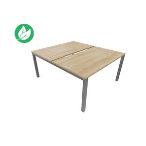 Bureau droit partagé 2 postes Burocolor échancré - Départ - L.120 x P.163 cm - Plateau Chêne Nebraska - Pieds Aluminium Bureau droit partagé 2 postes Burocolor échancré - Départ - L.120 x P.163 cm - Plateau Chêne Nebraska - Pieds Aluminium