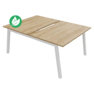 Bureau droit partagé 2 postes Burocolor A échancré - Départ - L.120 x P.163 cm - Plateau Chêne Nebraska - Pieds Blanc Bureau droit partagé 2 postes Burocolor A échancré - Départ - L.120 x P.163 cm - Plateau Chêne Nebraska - Pieds Blanc