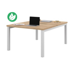 Bureau droit partagé 2 postes Burocolor échancré - Départ - L.120 x P.163 cm - Plateau Chêne Nebraska - Pieds Blanc Bureau droit partagé 2 postes Burocolor échancré - Départ - L.120 x P.163 cm - Plateau Chêne Nebraska - Pieds Blanc