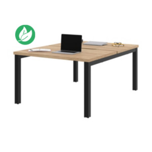 Bureau droit partagé 2 postes Burocolor échancré - Départ - L.120 x P.163 cm - Plateau Chêne Nebraska - Pieds Noir Bureau droit partagé 2 postes Burocolor échancré - Départ - L.120 x P.163 cm - Plateau Chêne Nebraska - Pieds Noir