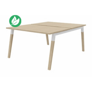 Bureau droit partagé 2 postes Burocolor A échancré - Départ - L.120 x P.163 cm - Plateau Chêne - Pieds Bois/Blanc Bureau droit partagé 2 postes Burocolor A échancré - Départ - L.120 x P.163 cm - Plateau Chêne - Pieds Bois/Blanc