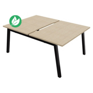 Bureau droit partagé 2 postes Burocolor A échancré - Départ - L.120 x P.163 cm - Plateau Chêne - Pieds Noir Bureau droit partagé 2 postes Burocolor A échancré - Départ - L.120 x P.163 cm - Plateau Chêne - Pieds Noir