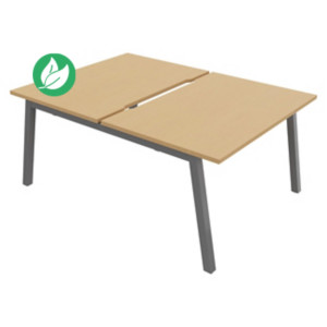 Bureau droit partagé 2 postes Burocolor A échancré - Départ - L.120 x P.163 cm - Plateau Hêtre - Pieds Aluminium Bureau droit partagé 2 postes Burocolor A échancré - Départ - L.120 x P.163 cm - Plateau Hêtre - Pieds Aluminium