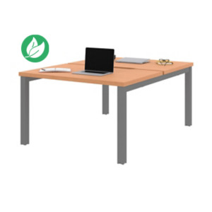 Bureau droit partagé 2 postes Burocolor échancré - Départ - L.120 x P.163 cm - Plateau Hêtre - Pieds Aluminium Bureau droit partagé 2 postes Burocolor échancré - Départ - L.120 x P.163 cm - Plateau Hêtre - Pieds Aluminium