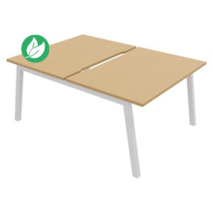 Bureau droit partagé 2 postes Burocolor A échancré - Départ - L.120 x P.163 cm - Plateau Hêtre - Pieds Blanc Bureau droit partagé 2 postes Burocolor A échancré - Départ - L.120 x P.163 cm - Plateau Hêtre - Pieds Blanc