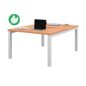 Bureau droit partagé 2 postes Burocolor échancré - Départ - L.120 x P.163 cm - Plateau Hêtre - Pieds Blanc Bureau droit partagé 2 postes Burocolor échancré - Départ - L.120 x P.163 cm - Plateau Hêtre - Pieds Blanc